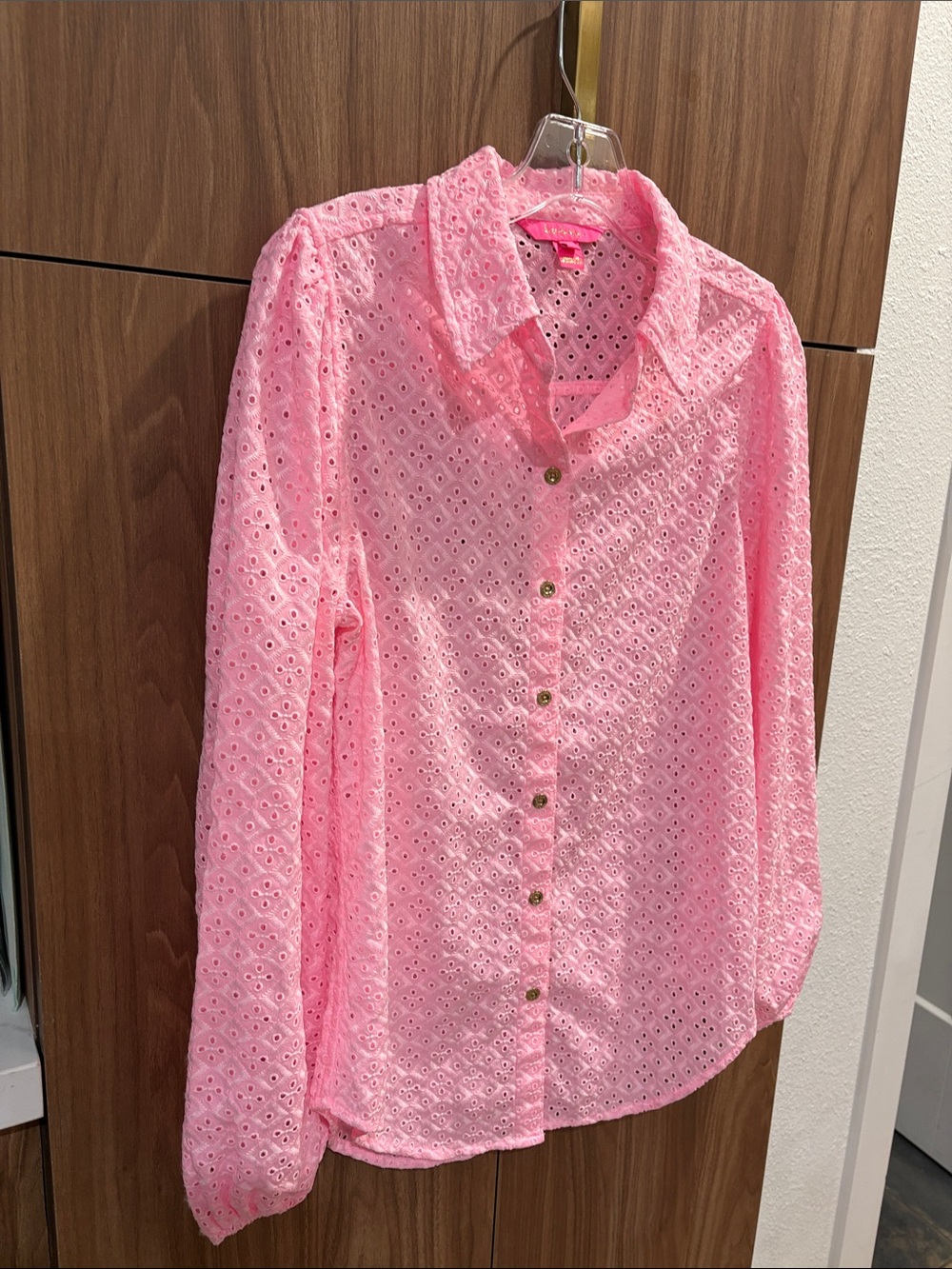 Lilly Pulitzer pink eyelet button down top - S